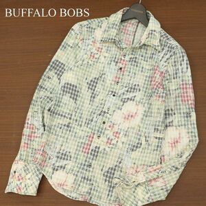 BUFFALO BOBS バッファローボブス 通年 長袖 襟袖ワイヤー★ ボタニカル柄 リーフ 総柄 チェック シャツ Sz.1　メンズ　C3T09363_A#C