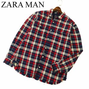 ZARA MAN ザラ マン 秋冬 長袖 SLIM FIT チェック カットオフ★ ネル シャツ Sz.L　メンズ　C3T09436_A#B