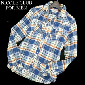 NICOLE CLUB FOR MEN ニコルクラブ フォーメン 秋冬 ウール混★ 長袖 ウエスタン チェック ネル シャツ Sz.46　メンズ　C3T09410_A#B