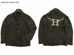 GRIFFIN HARTLAND グリフィンハートランド ビッグ ロゴ刺繍★ ウール混 ショールカラー ニット カーディガン Sz.M　メンズ　C3T08501_9#N