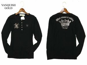 【新品 未使用】 VANQUISH GOLD ヴァンキッシュ 長袖 ラインストーン ヘンリーネック カットソー ロンTシャツ Sz.46　メンズ　C3T07229_8#F