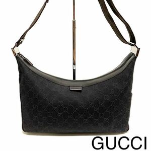 【極美品】GUCCI グッチ ショルダーバッグ 斜めがけ GGキャンバス × レザー 三日月型 ブラウン レディース メンズ