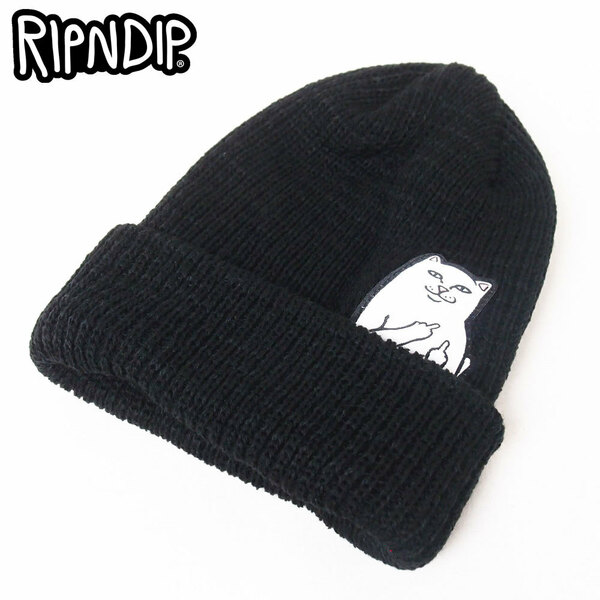 新品 RIPNDIP リップンディップ アクリル リブニット帽 ブラック