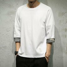 新品# メンズ Tシャツ 七分袖 さりげなく 迷彩柄 シンプル カジュアル 丸首 Fashion 無地 大きいサイズあり ホワイト_画像1