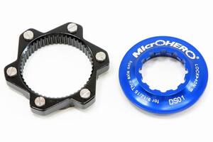 【即納】【軽量26g】MicrOHERO CNC アルミ合金製 6穴ローター/センターロック式ローター　ローター変換アダプター　簡単取り付 DS01 ブルー