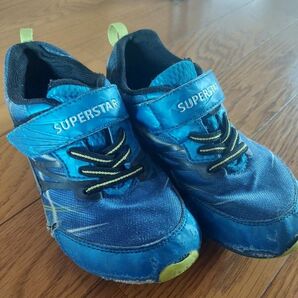 スーパースター　SUPERSTAR　17.5cm　スニーカー　運動靴　運動会　幼稚園　小学生　青　ブルー　パワーバネ　子供靴