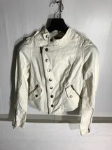 UO 1970 / WORLD WIDE 綿100 ナポレオンジャケット風デザイン 白 スタンド ダブル Wライダースジャケット ホワイト XO_画像7