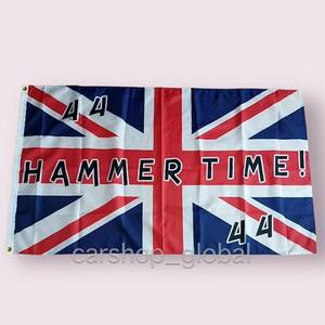 HAMMER TIME! 44 フラッグ 旗 ガレージ 部屋 サイズ2種類 長方形 特大サイズ リングバックル付 ルイス ハミルトン/フォーミュラ/GP/GT/F1等