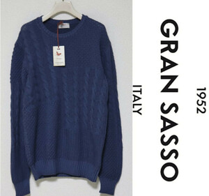 40,700円新品タグ付き【GRAN SASSO グランサッソ】伊製 毛100％ アシンメトリー ケーブルニット セーター 50(L) v3840-8593