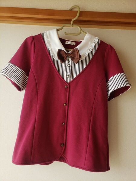 axes femme 襟有り半袖トップス Mサイズ ワインレッド(TS21X276)