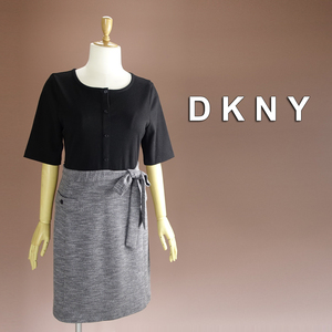 新品 DKNY 19号 ダナキャラン 黒 グレー ワンピース パーティドレス 半袖 大きいサイズ 結婚式 二次会 披露宴 お呼ばれ オフィス 凛43X0505