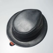 MF6702：未使用*USA製*NEW YORK HAT/ニューヨークハット*ラムスキン*レザーフェドラハット*帽子*Large*ブラック_画像4