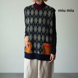  beautiful goods miumiua-ga il pattern knitted the best box Silhouette PRADA Prada sweater wool oversize bai color domestic regular goods 