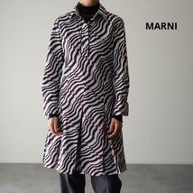 美品MARNIマルニ シャツワンピース ボックスプリーツ トリ柄 長袖 襟付き コットン ひざ丈 総柄 ハーフボタン アニマル柄 パイピングシャツ_画像1