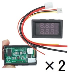 2個セット パネル取付タイプM デジタルメーター 電圧計 電流計 DC 0-100V 10A 赤青LED