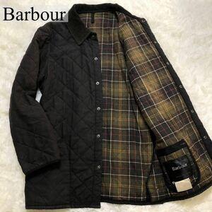 【別格の洒落】Barbour バウワー コーチ ジャケット チェック柄 メンズ コーデュロイ キルティング 総柄 ブラック黒 ロゴボタン サイズXL位