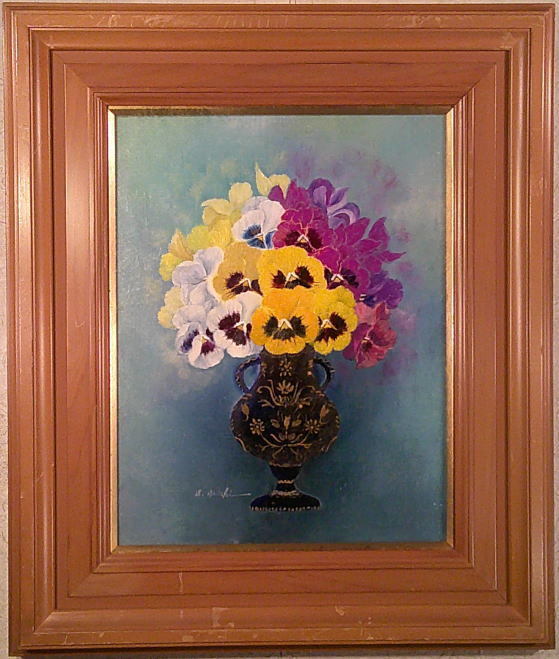 Oil painting F6 Sumie Sasaki Three-color violet Guaranteed to be genuine Born in Tokushima Prefecture Signed by the artist Selected for the Nikaten Exhibition Consecutively awarded the Issoten Exhibition Encouragement Award Member of the Japan Saigakai 164, 000 yen/piece, Painting, Oil painting, Still life