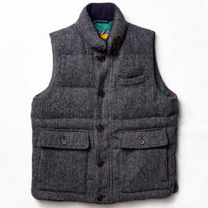 良品Mサイズ/上質モデル!◎Kent IN TRADITION × 英国HARRIS TWEED『冬ヘリンボーンツイード』仕様 刻印釦 ダウンベスト メンズ