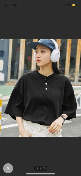 ビックシルエット カラーリングワッフル ヘンリーネック半袖Tシャツ