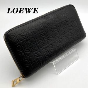 ロエベ LOEWE リピート アナグラム 長財布 ラウンドジップ ブラック 黒