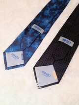 【美品】KENZO HOMME ケンゾー ネクタイ 2本セット 花柄 シルク 青 黒 BLUE BLACK 総柄 中古 _画像3