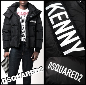 新品157,300円【 DSQUARED2 ディースクエアード 】21-22AW/KENNYビッグロゴプリント/脱着フード付きダウンジャケット48/M‐L相当/H