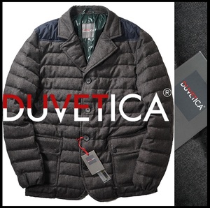 新品正規【 DUVETICA 】デュベティカ 目を奪われる極上のバージンウール CREONTE レザーパッチヘリンボーンウールダウンジャケット48/M相当