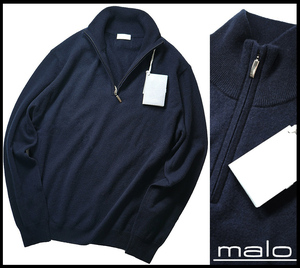 新品11.5万【MALO】マーロ/伊製/極上カシミア100％/紳士のみがたどり着く至高の逸品/極上触感ハイネックハーフジップニットセーターS /F/