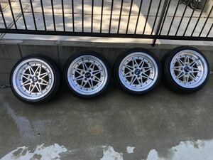 HLK アルミ ホイール 4穴 PCD100 オフセット25 溝有タイヤ付 165/50R15 ※検索※ 旧車 街道レーサー 軽トラ シャコタン BBS SSR work 