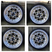 HLK アルミ ホイール 4穴 PCD100 オフセット25 溝有タイヤ付 165/50R15 ※検索※ 旧車 街道レーサー 軽トラ シャコタン BBS SSR work _画像2