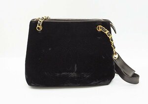 ☆◇1円スタート【CHANEL シャネル】ベロア ココマーク チェーンショルダーバッグ ブラック/ゴールド金具