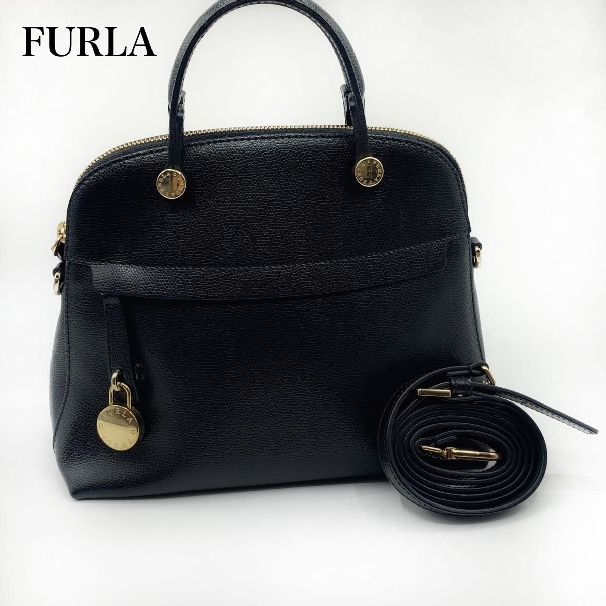 袋付き】FURLA フルラ パイパー L ブラック ハンド ショルダー バッグ