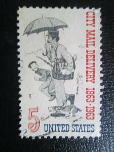 米国/アメリカ　記念切手　1964年 市内郵便100年　　5ｃ: 1863年の郵便配達員　　1種　使用済み　難あり