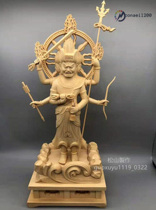 極上品 師手仕上げ品　三宝荒神立像 総檜木材 木彫仏像 仏教美術 精密細工 高さ34cm