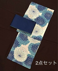 【雑誌掲載の人気柄むじな菊】上品狢菊の丸菊づくし涼し流水色浴衣+青帯★ 新品　呉服店購入 大正ロマン