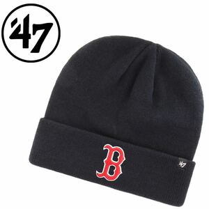 ☆正規品新品☆47BRAND RAISED CUFF KNIT フォーティセブン ニット帽 ニットキャップ 刺繍ロゴ MLBロゴ レッドソックス ネイビー