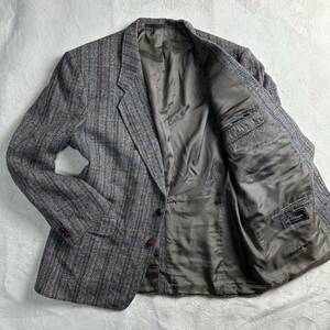 【XL極上ツイード】ハリスツイード Leithauser テーラードジャケット Harris Tweed 犬 ボタン ヘリンボーン チェック ネイビー メンズ LL