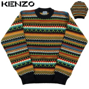 【B2468】【美品】【モヘア使用】KENZO ケンゾー セーター マルチカラー フェアアイル柄 ウール オールド モヘヤ