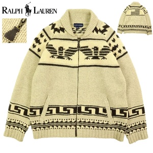 【B2524】【美品】RALPH LAUREN ラルフローレン カウチンカーディガン ニットジャケット イーグル 鳥 星条旗 ナイガイ サイズ160