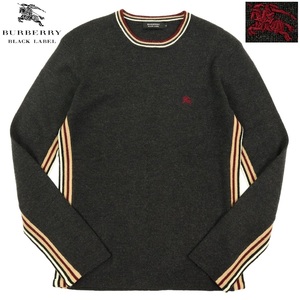 【B2551】【極美品】【羊毛100％】BURBERRY BLACK LABEL バーバリーブラックレーベル セーター ホースマーク ホース刺繍 ノバチェック