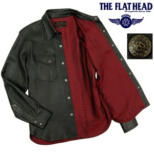 【S2721】【新品同様】【羊革】THE FLAT HEAD R.J.B RJB フラットヘッド レザージャケット レザーシャツ ウエスタンシャツ サイズ38