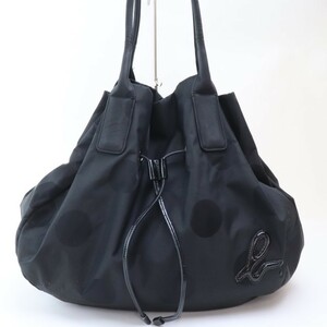 2310-8 Agnes B tote bag handbag agnes b. nylon made black dot pattern lady's pouch type 