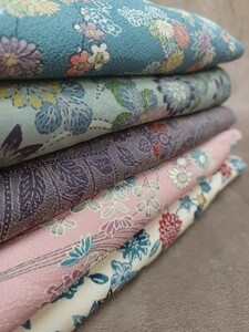  kimono 5 sheets set sale silk Japanese clothes Japanese clothes floral print peace pattern retro pattern kimono remake material raw materials cloth secondhand goods collection flap Nara departure direct taking over possible 