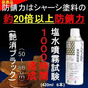 サビの上から塗れる塗料 シャーシブラック の約２０倍以上の防錆力 艶消しブラック 6本 油性 420ml 塩水噴霧試験 1000時間達成