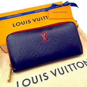 １円~　LOUIS VUITTON ルイヴィトン 4648　ヴェルニ ファスナージッピーウォレットジップ ラウンドファスナー 長財布 ネイビー メンズ