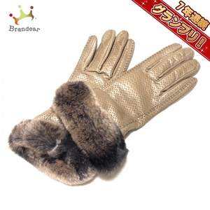 セルモネータグローブス Sermoneta gloves - レザー×ファー ダークブラウン レディース 美品 手袋