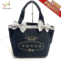 トッカ TOCCA トートバッグ - キャンバス 黒×グレー リボン バッグ_画像1