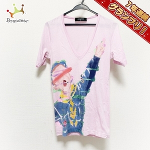 ディースクエアード DSQUARED2 半袖Tシャツ サイズXS - ピンク×グリーン×マルチ レディース Vネック トップス