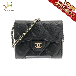 シャネル CHANEL AP0238 クラシックミニチェーンウォレット/マトラッセ キャビアスキン 黒 チェーンウォレット/ゴールド金具 31番台 美品