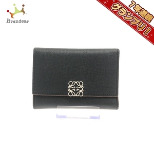ロエベ LOEWE 3つ折り財布 C821S33X01 アナグラム バーティカル ウォレット スモール ペブルグレインカーフ 黒 財布